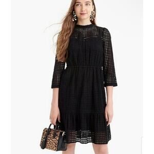 POINT SUR | J. Crew Black Cotton all over eyelet High Neck Tiered dress Size 12